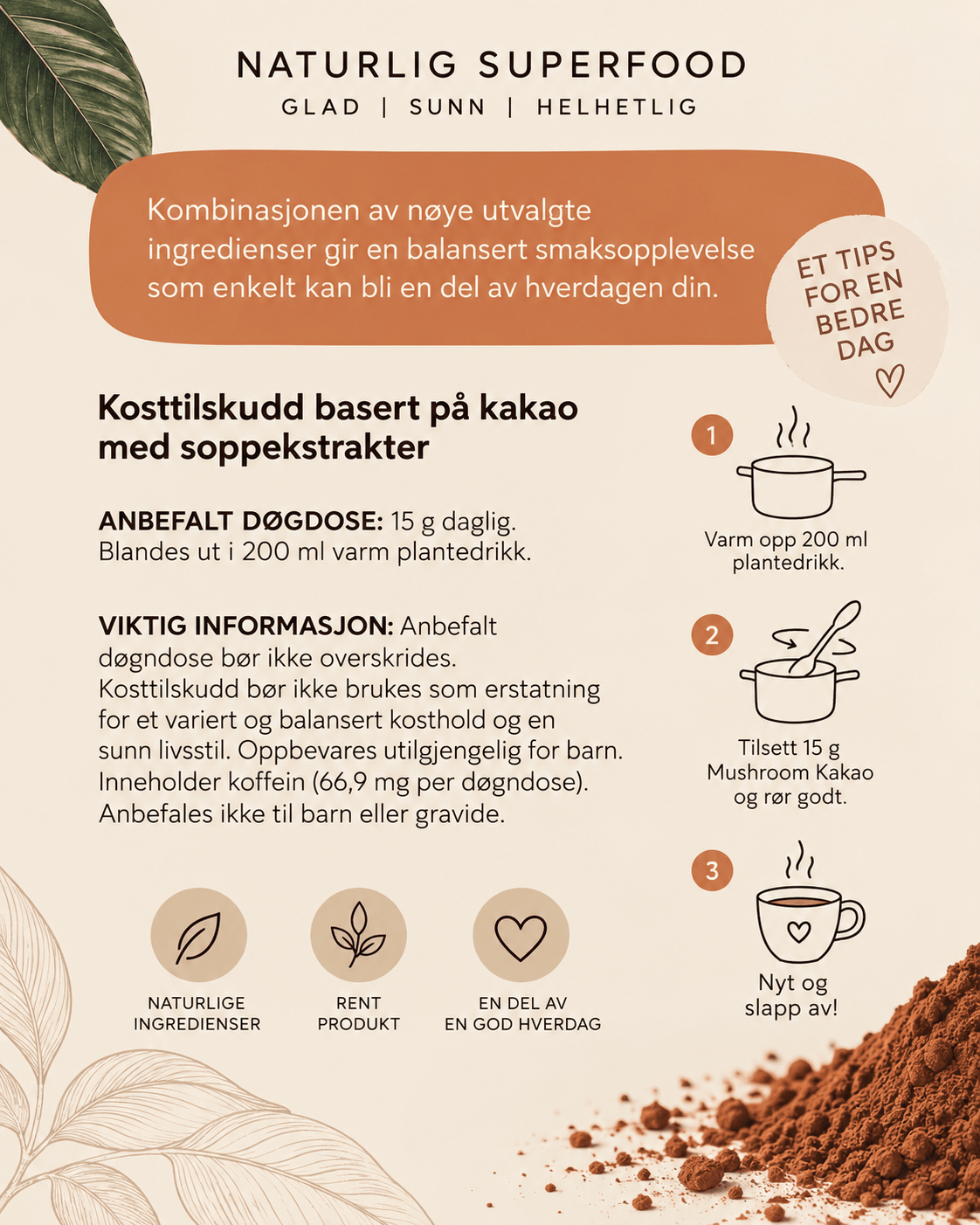 Energigivende soppkakao 350 gram rise up and shine 2.0 - Cacaodile